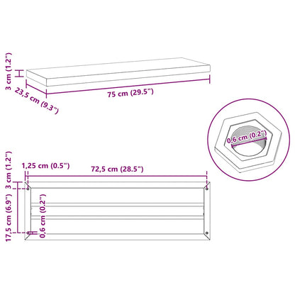 Wandschappen 2 st 75x23,5x3 cm roestvrijstaal zilverkleurig