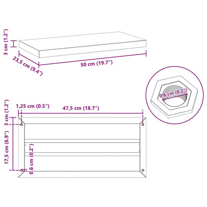 Wandschappen 2 st 50x23,5x3 cm roestvrijstaal zilverkleurig