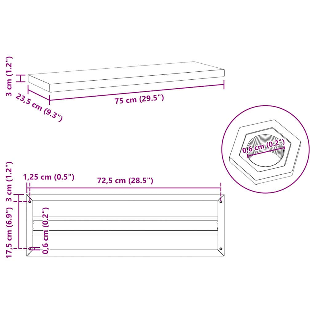 Wandschappen 2 st 75x23,5x3 cm roestvrijstaal zwart