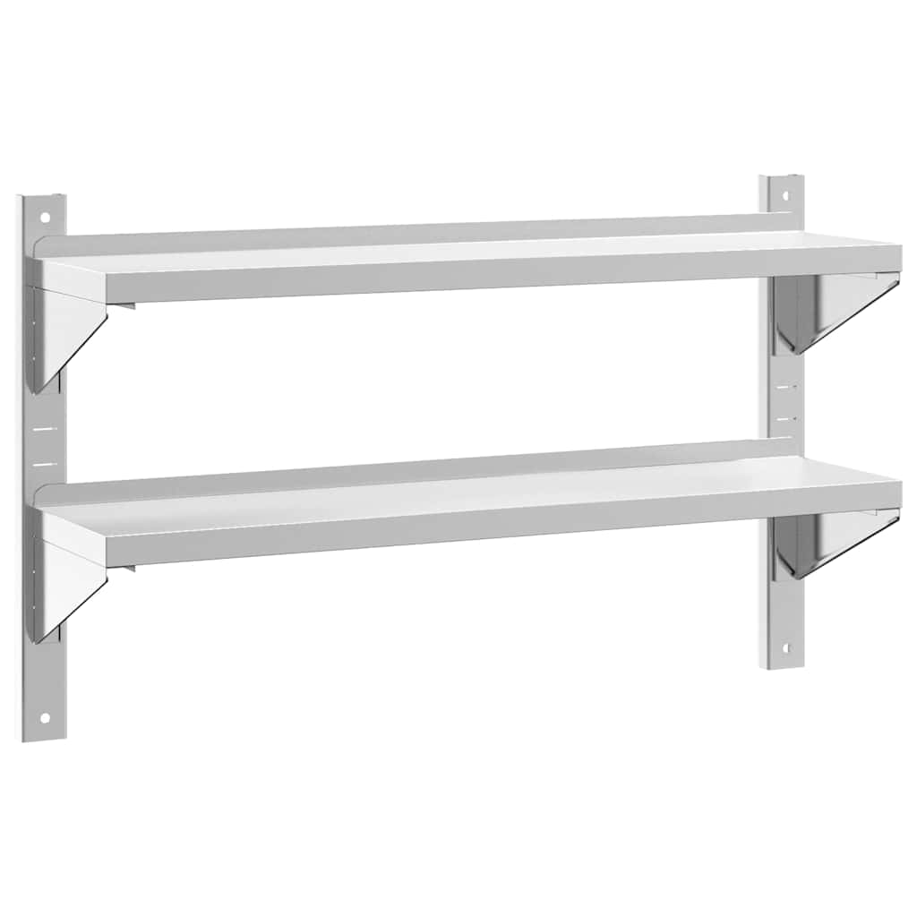 Wandschap 2-laags 100x23,5x60 cm roestvrijstaal zilverkleurig