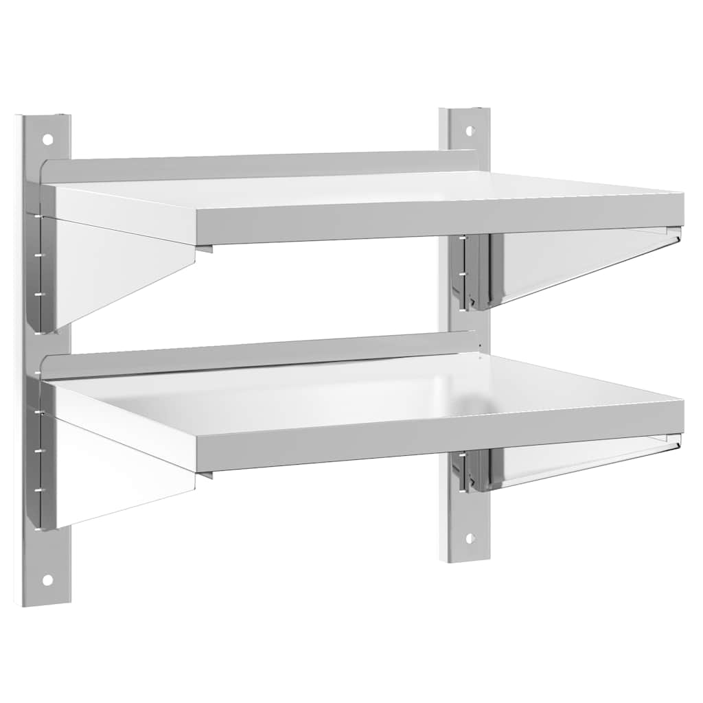 Wandschap 2-laags 50x40x48 cm roestvrijstaal zilverkleurig