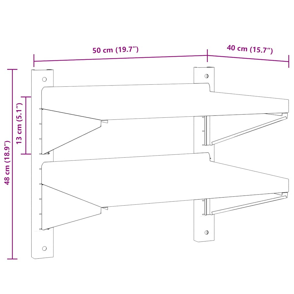 Wandschap 2-laags 50x40x48 cm roestvrijstaal zilverkleurig