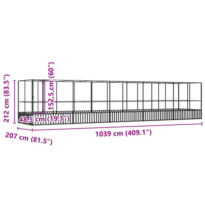 Volière met verlengstuk 1039x207x212 m staal zilverkleurig