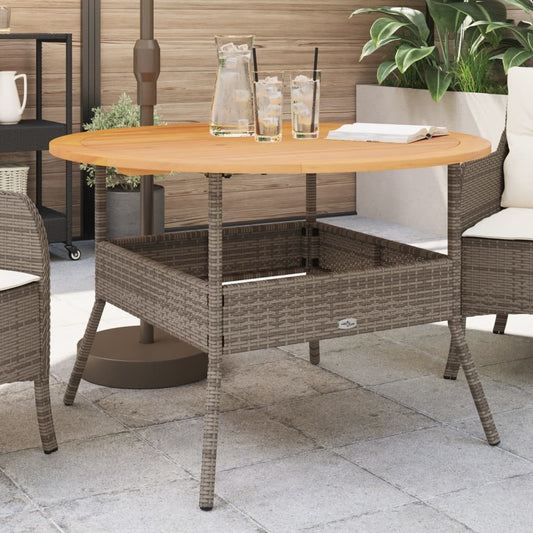 Tuintafel met acaciahouten blad Ø110x71 cm poly rattan grijs