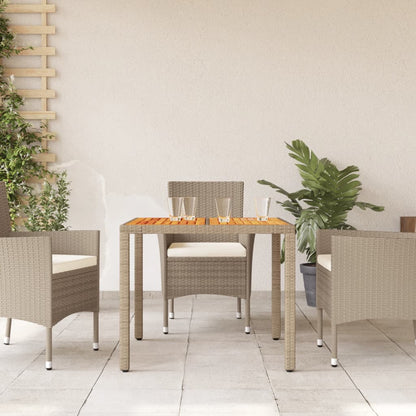 Tuintafel 90x90x75 cm poly rattan en acaciahout beige