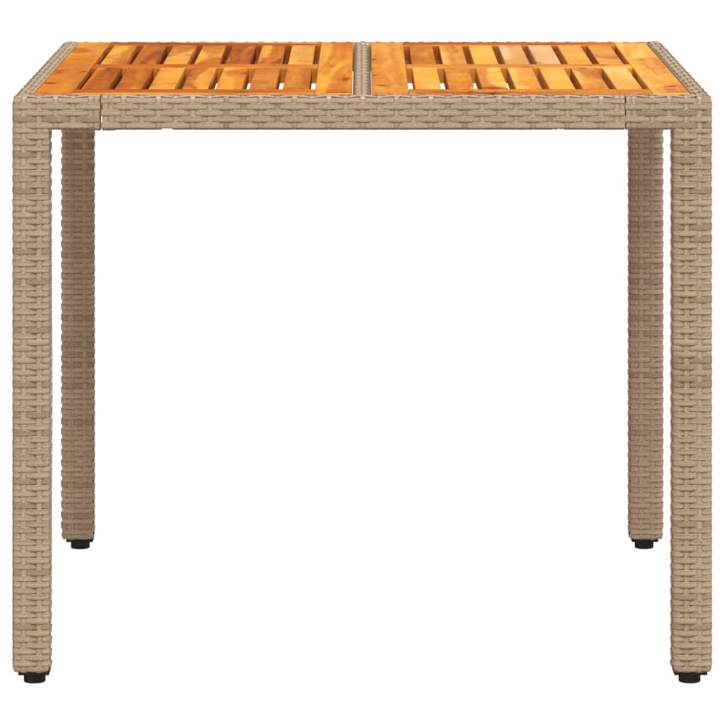 Tuintafel 90x90x75 cm poly rattan en acaciahout beige