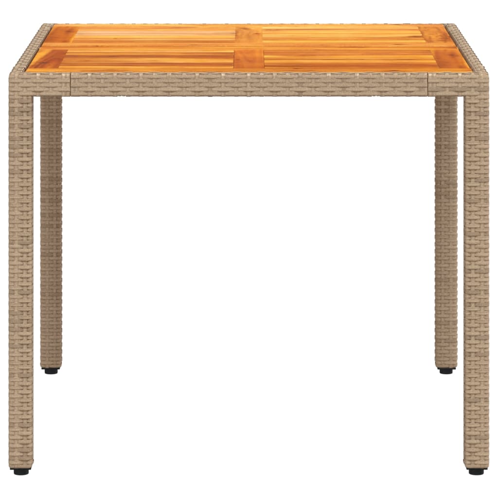 Tuintafel 90x90x75 cm poly rattan en acaciahout beige