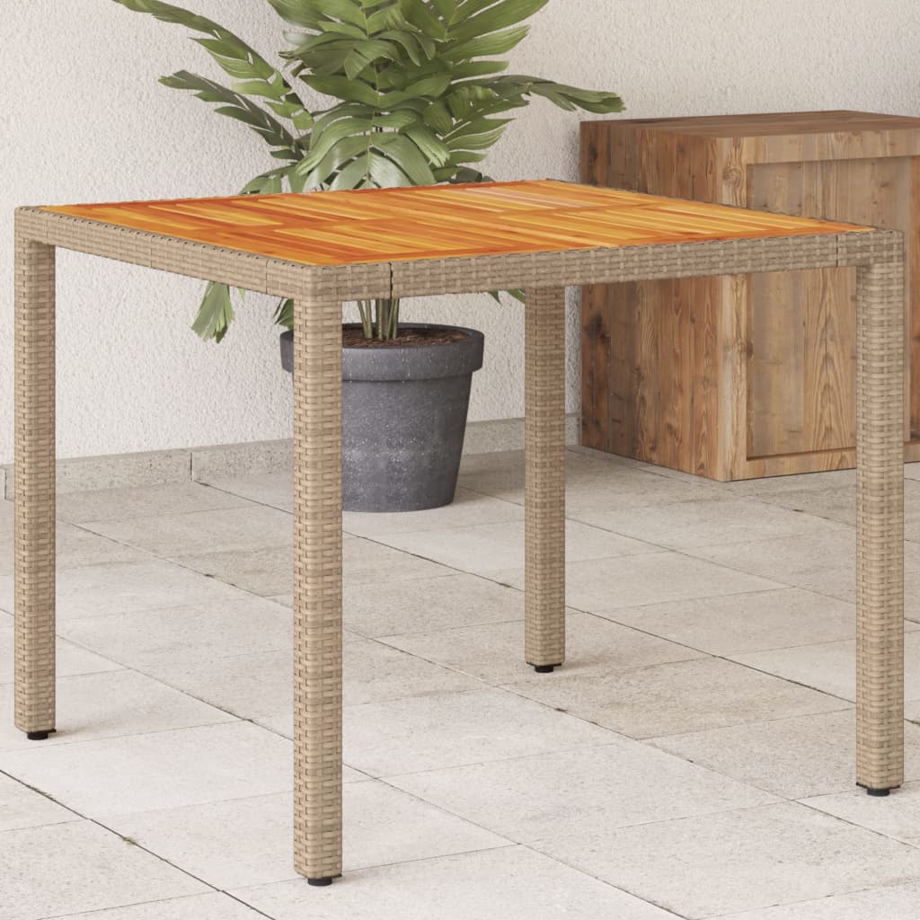 Tuintafel 90x90x75 cm poly rattan en acaciahout beige