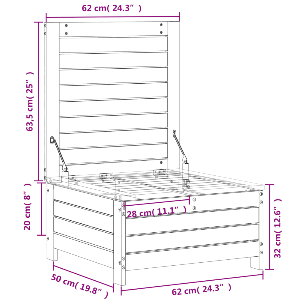 Tuinvoetenbank 62x63,5x32 cm massief grenenhout