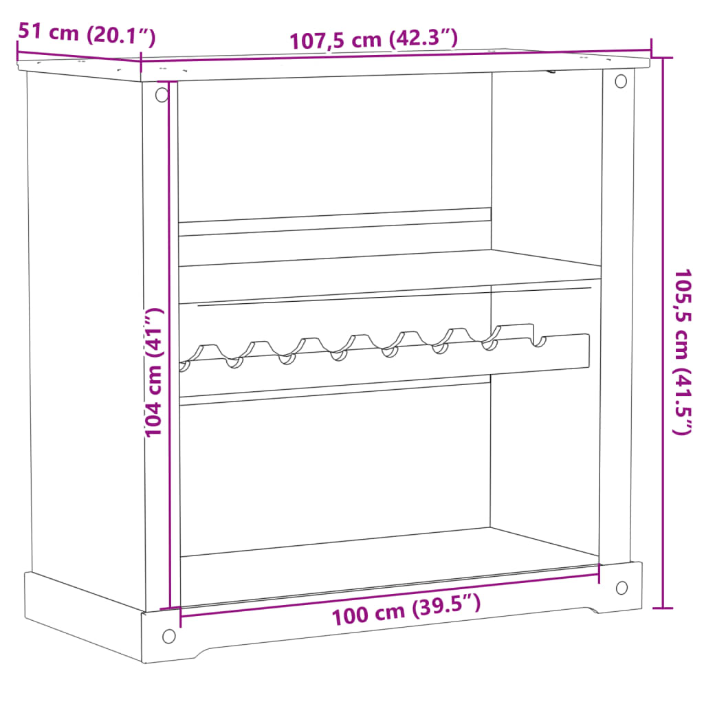 Wijnkast Corona 107,5x51x105,5 cm massief grenenhout