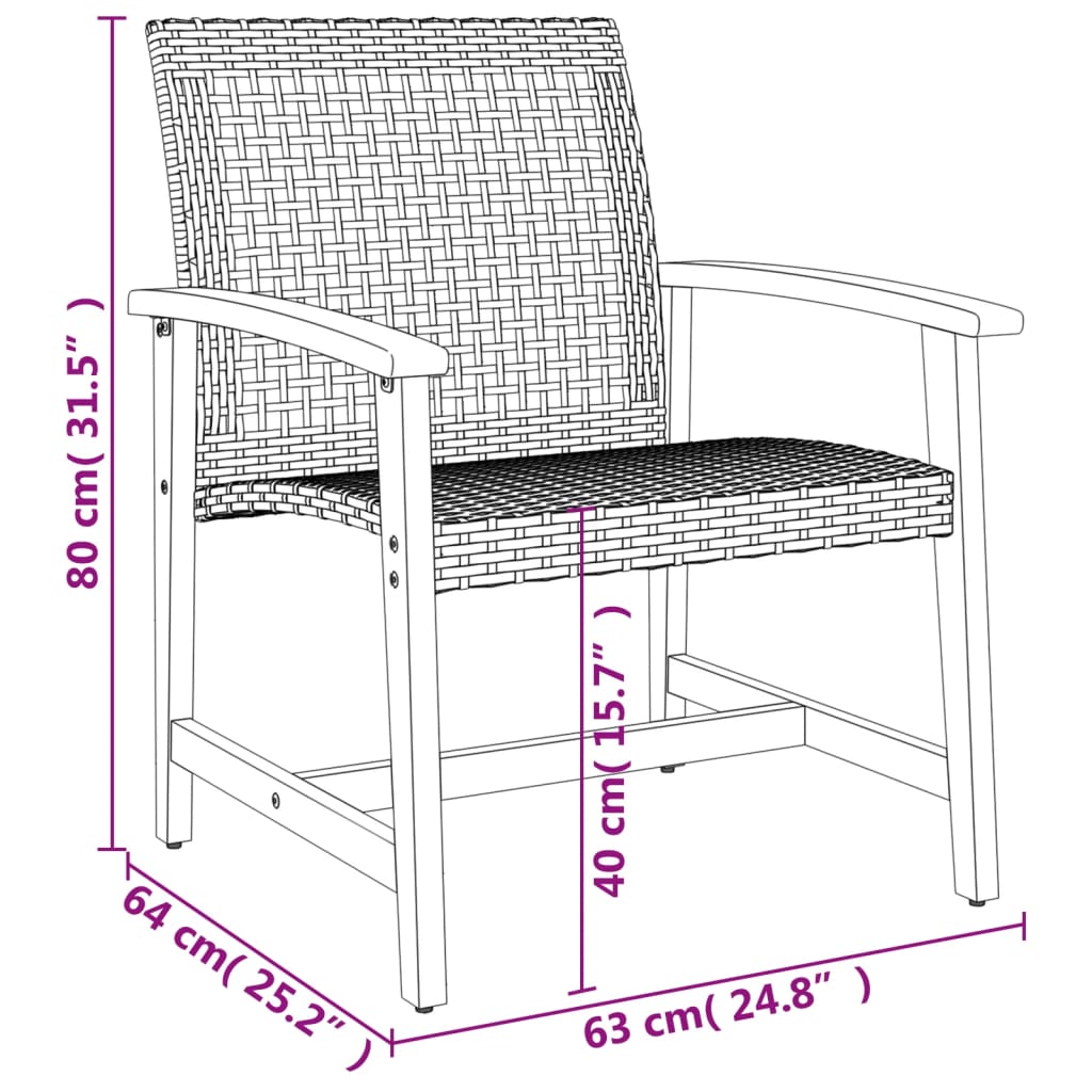 Tuinstoelen 2 st poly rattan en acaciahout grijs