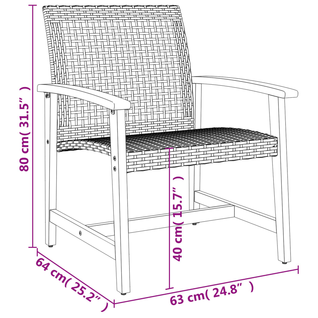 Tuinstoelen 2 st poly rattan en acaciahout beige