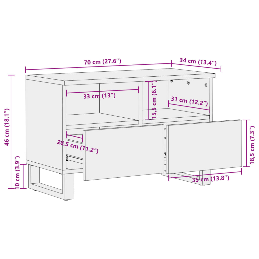 Tv-meubel 70x34x46 cm massief ruw mangohout