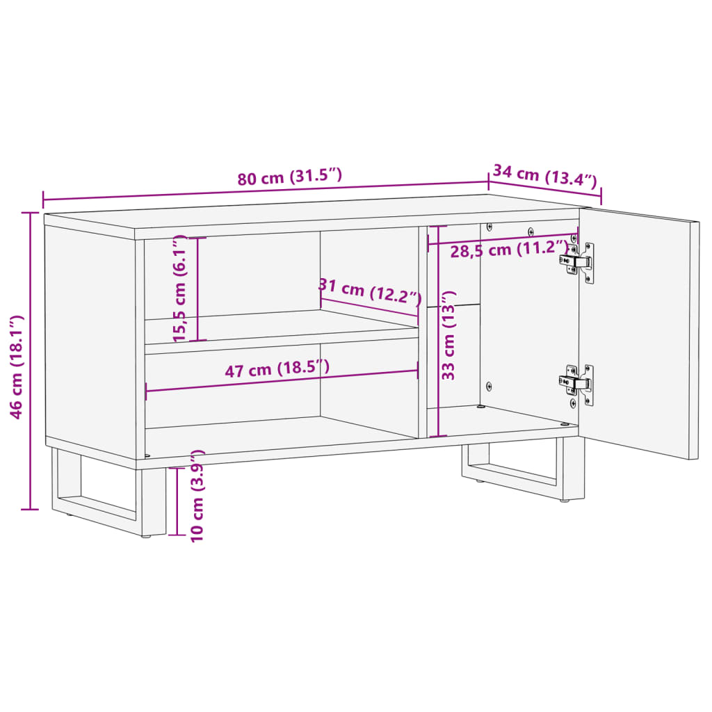 Tv-meubel 80x34x46 cm massief mangohout bruin