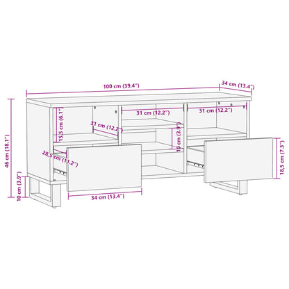 Tv-meubel 100x34x46 cm massief ruw mangohout