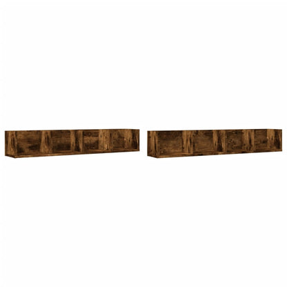 Wandkasten 2 st 99x18x16,5 cm bewerkt hout gerookt eikenkleur