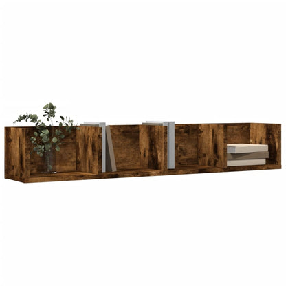 Wandkasten 2 st 99x18x16,5 cm bewerkt hout gerookt eikenkleur