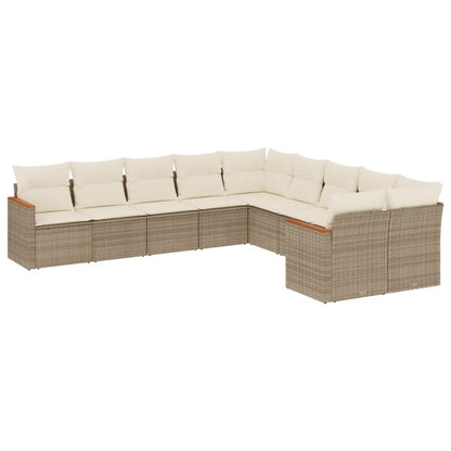 10-delige Loungeset met kussens poly rattan beige