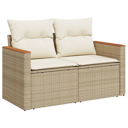 10-delige Loungeset met kussens poly rattan beige