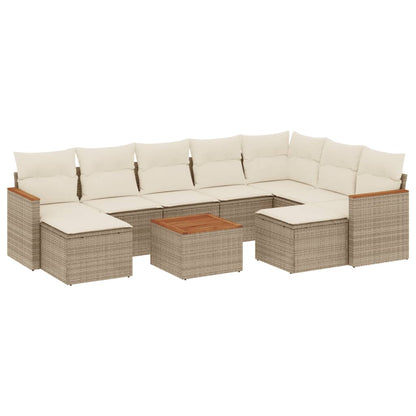 10-delige Loungeset met kussens poly rattan beige