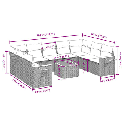 10-delige Loungeset met kussens poly rattan beige