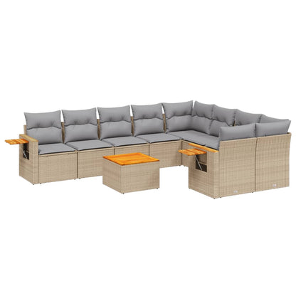 10-delige Loungeset met kussens poly rattan beige