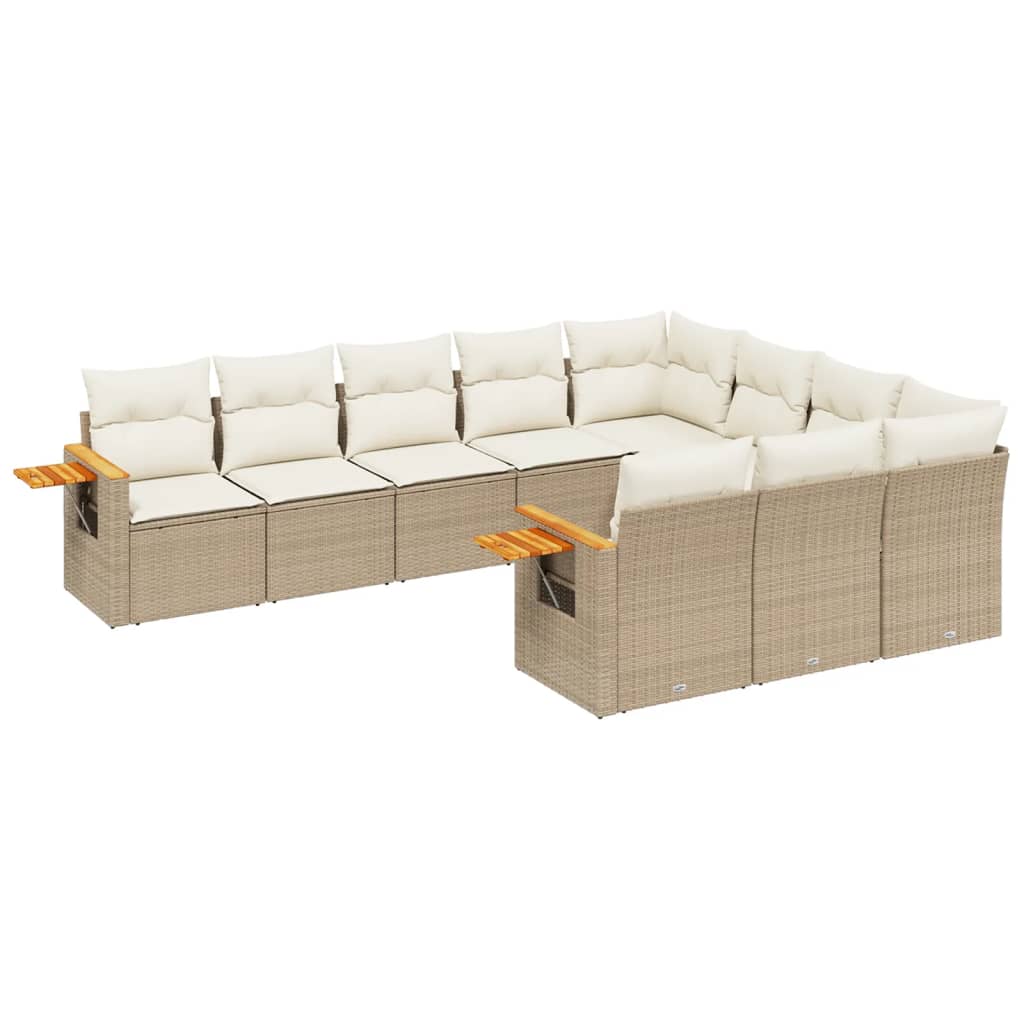 10-delige Loungeset met kussens poly rattan beige