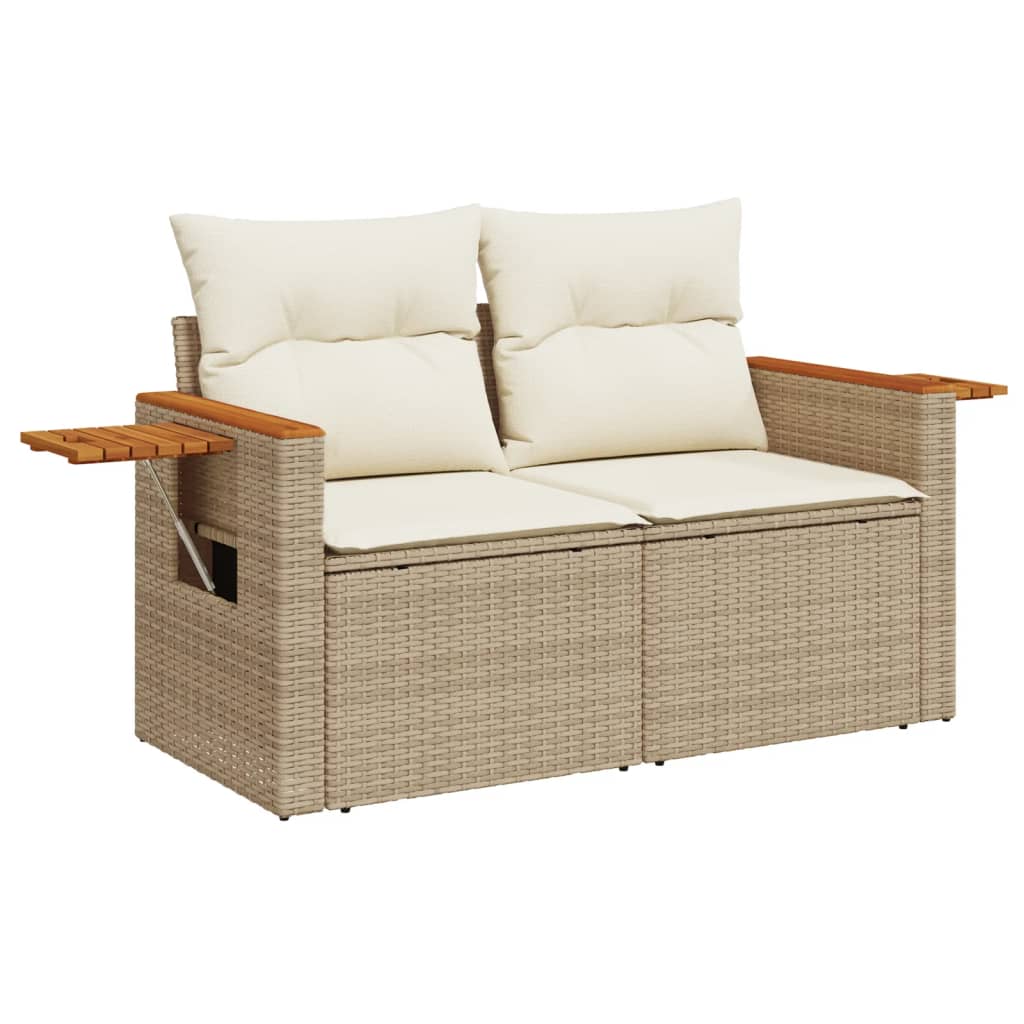 10-delige Loungeset met kussens poly rattan beige