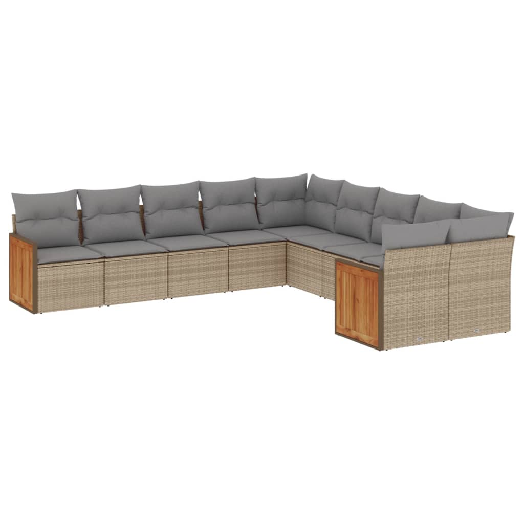 10-delige Loungeset met kussens poly rattan beige