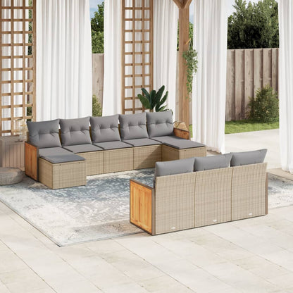 10-delige Loungeset met kussens poly rattan beige