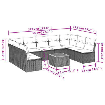 10-delige Loungeset met kussens poly rattan beige