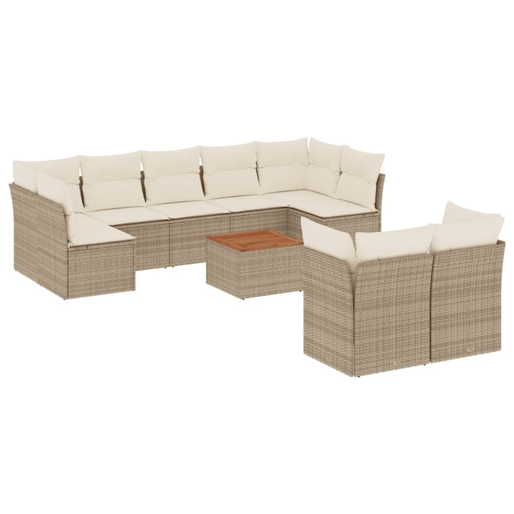 10-delige Loungeset met kussens poly rattan beige