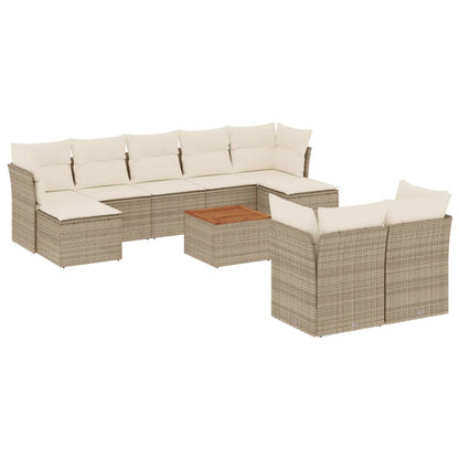 10-delige Loungeset met kussens poly rattan beige