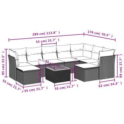 10-delige Loungeset met kussens poly rattan beige