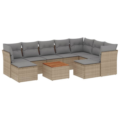 10-delige Loungeset met kussens poly rattan beige