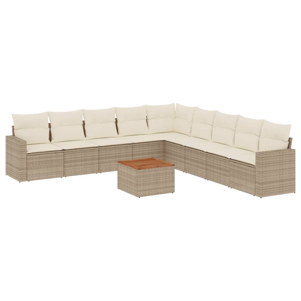 10-delige Loungeset met kussens poly rattan beige