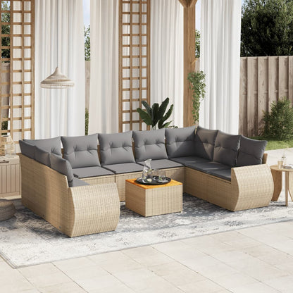 10-delige Loungeset met kussens poly rattan beige