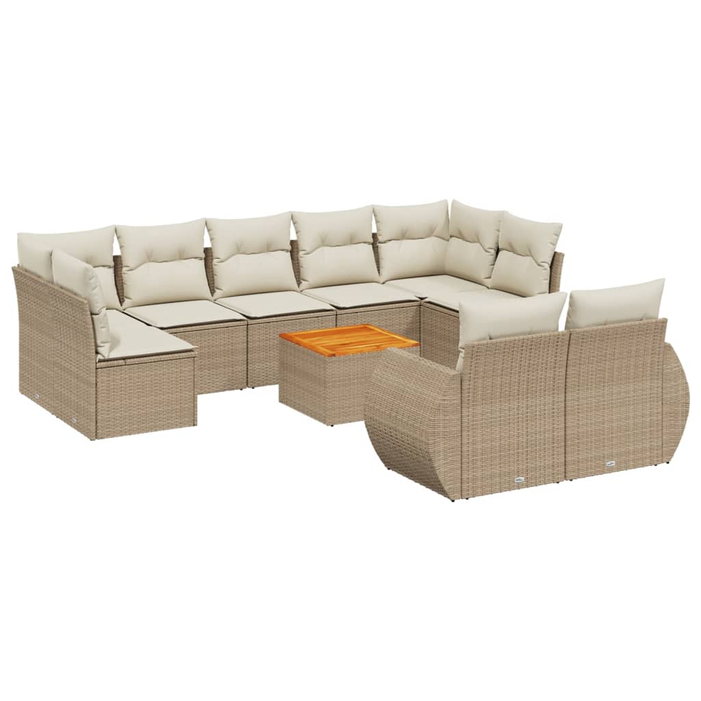 10-delige Loungeset met kussens poly rattan beige