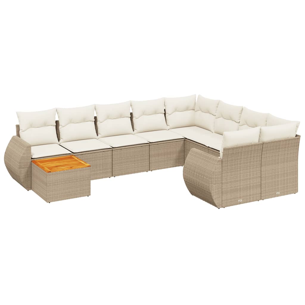 10-delige Loungeset met kussens poly rattan beige