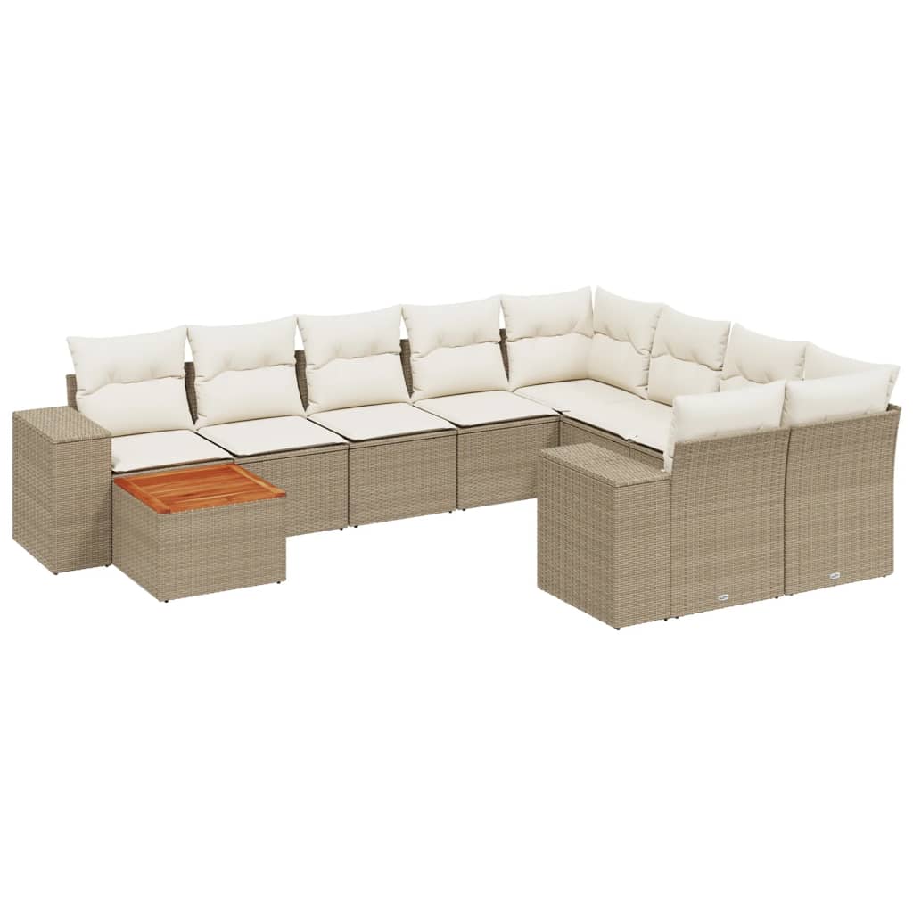 10-delige Loungeset met kussens poly rattan beige