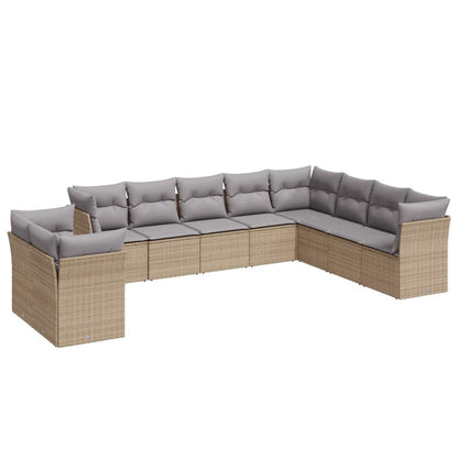 10-delige Loungeset met kussens poly rattan beige