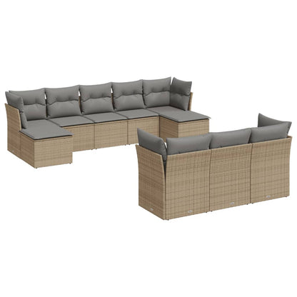 10-delige Loungeset met kussens poly rattan beige