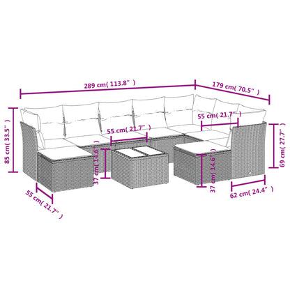 10-delige Loungeset met kussens poly rattan bruin