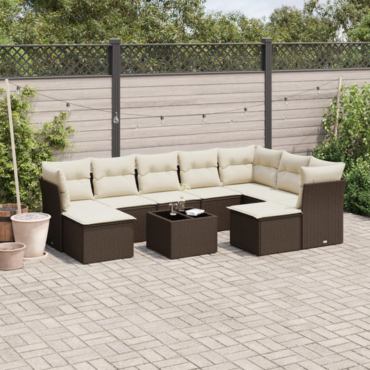 10-delige Loungeset met kussens poly rattan bruin