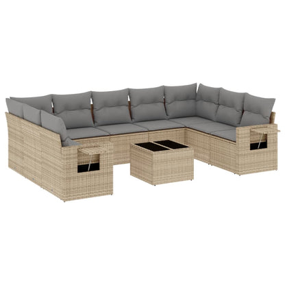 10-delige Loungeset met kussens poly rattan beige