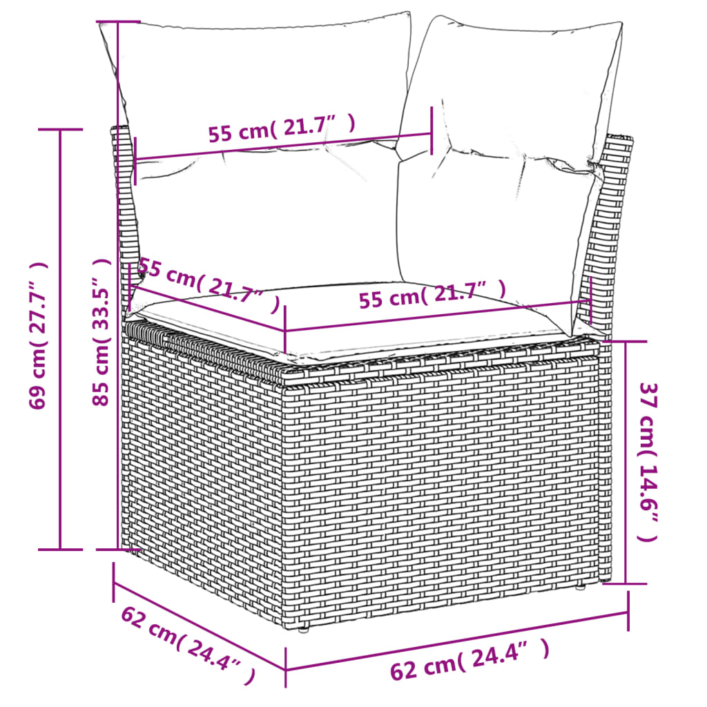 10-delige Loungeset met kussens poly rattan beige