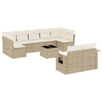 10-delige Loungeset met kussens poly rattan beige