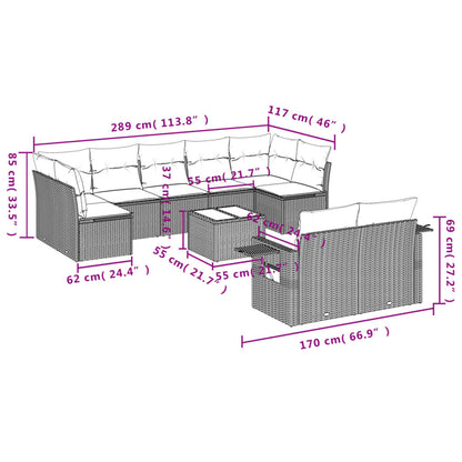 10-delige Loungeset met kussens poly rattan beige