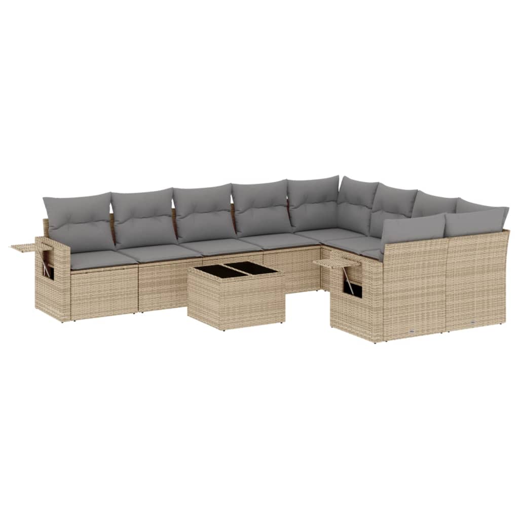 10-delige Loungeset met kussens poly rattan beige