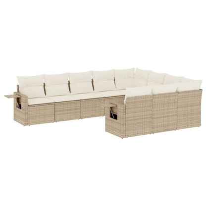 10-delige Loungeset met kussens poly rattan beige